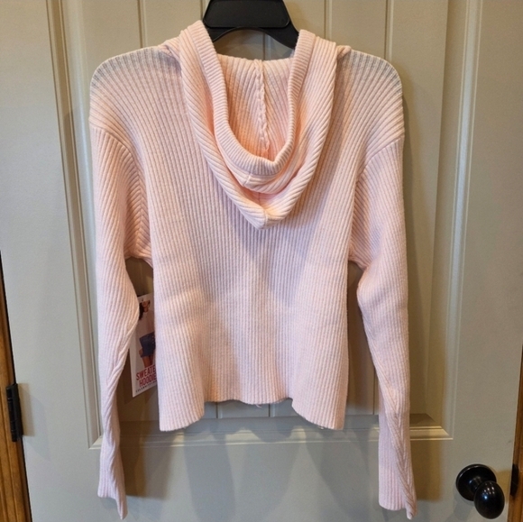 Light Pink Ribbed Sweater Hoodie Juniors XL Trendy Casual Fall Layering - Picture 4 of 8